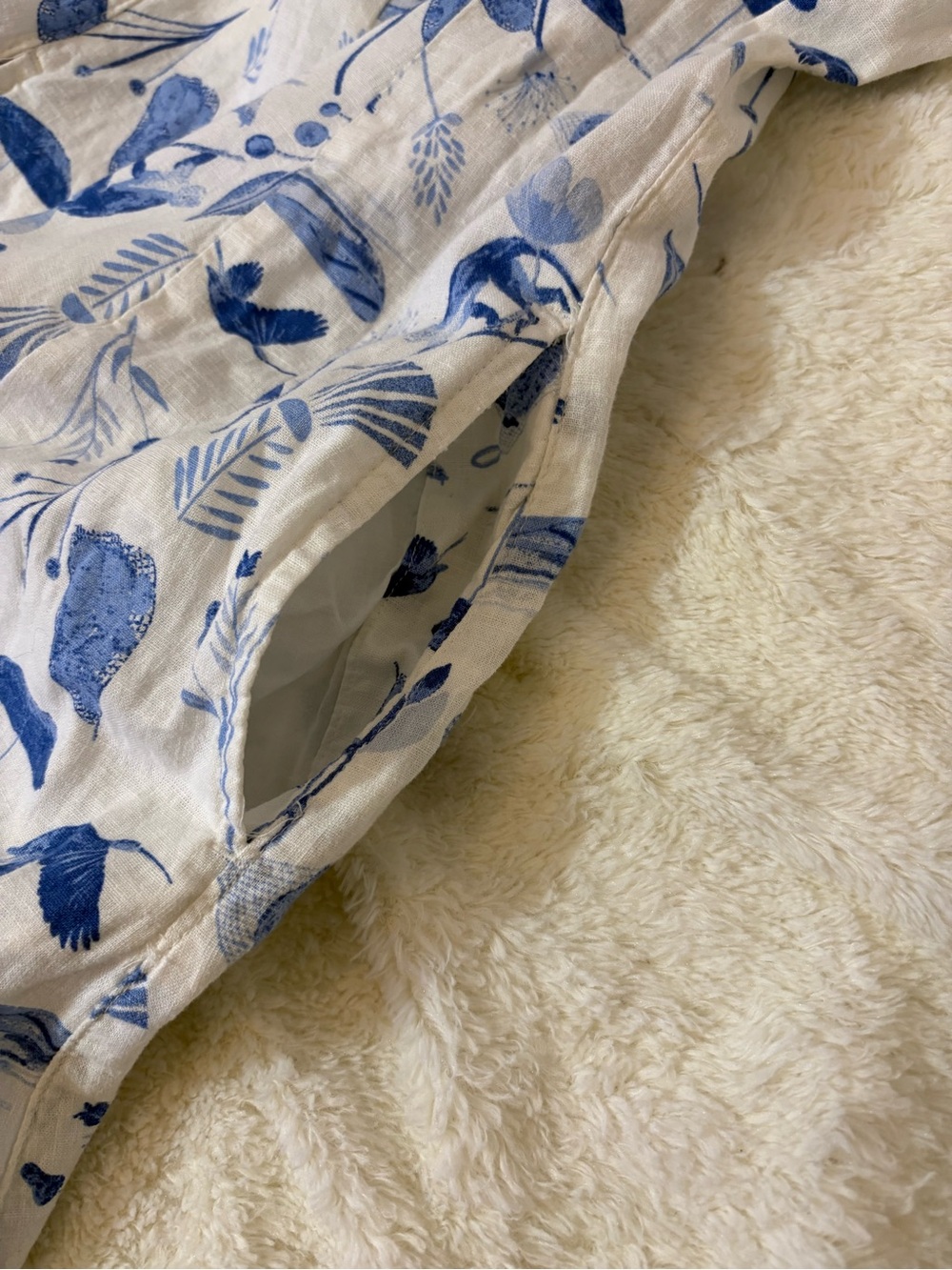 Cynthia Rowley Linen Blend White Button Down Maxi Dress with Blue Leaf Print XS - Picture 8 of 10